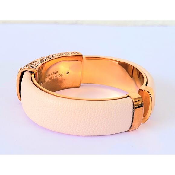 Signed Iconic Henri Bendel Double Hinged Cuff Bracelet Crystals Leather Vintage - Picture 6 of 9